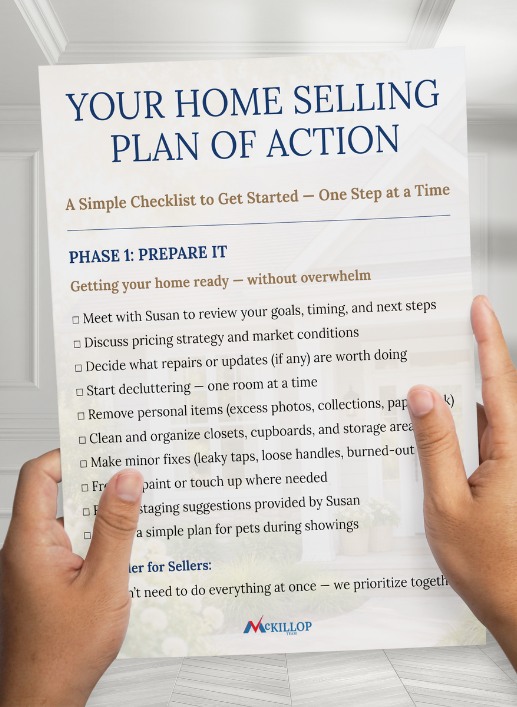 Organized checklist and calm living space representing a clear downsizing plan